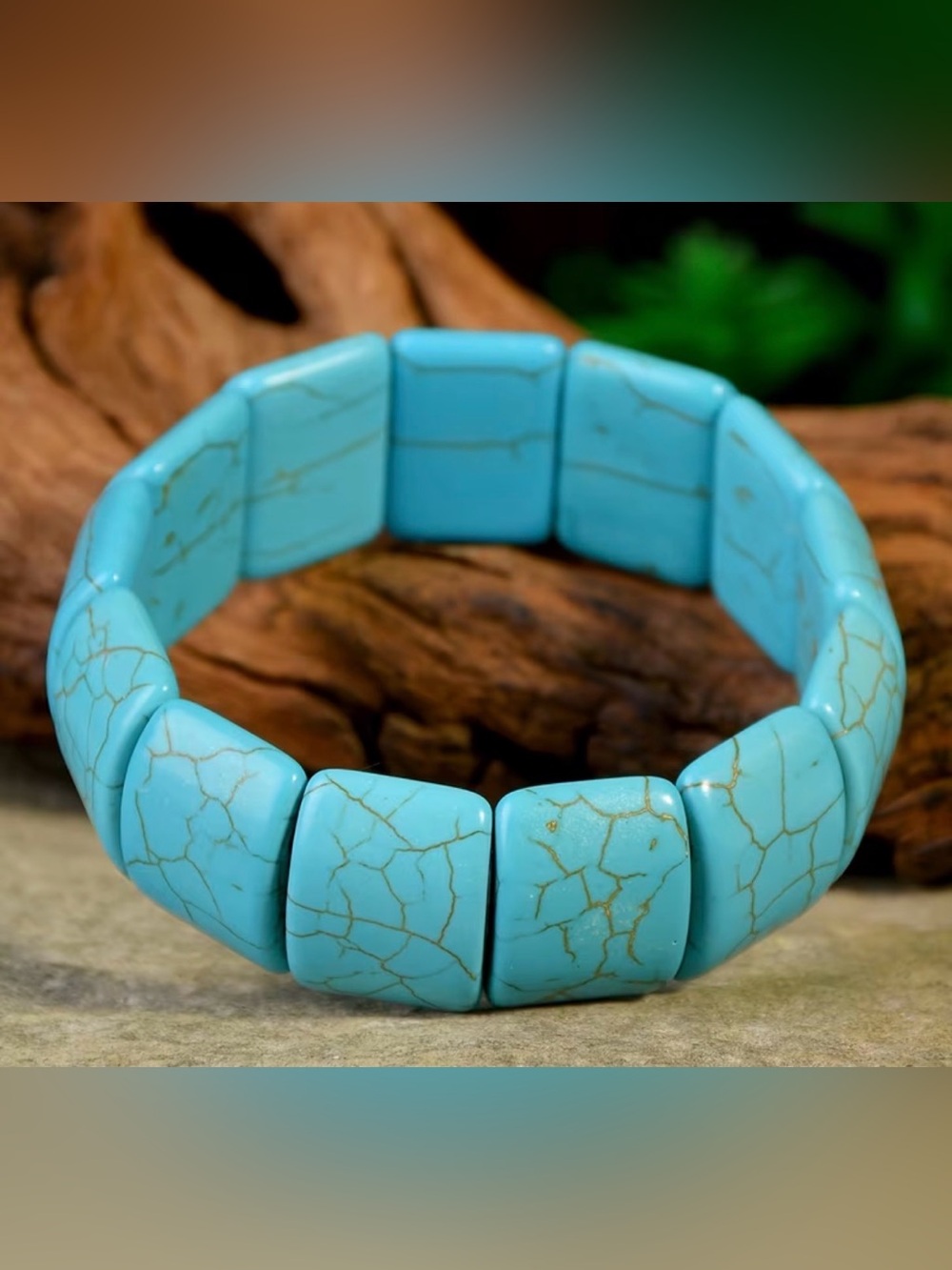 Western Bracelet Turquoise Blue Stretch Stone Bracelet - Elegant Womenβs Jewelry
